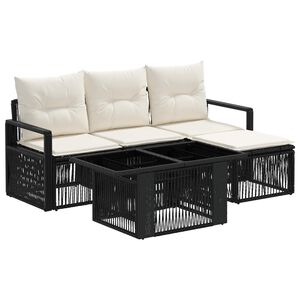 vidaXL Gartensofa-set 5 stk. Schwarz und Cremewei&szlig; Poly-Rattan