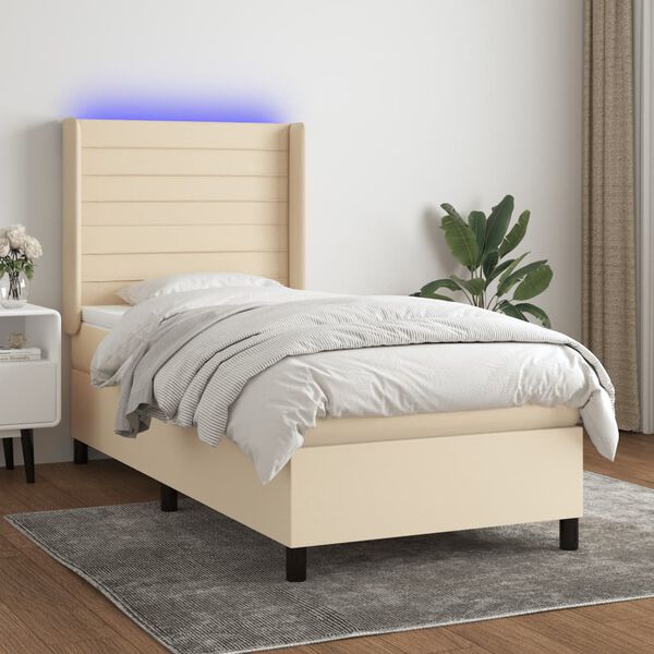 vidaXL Boxspringbett mit Matratze & LED Creme 100x200 cm Stoff