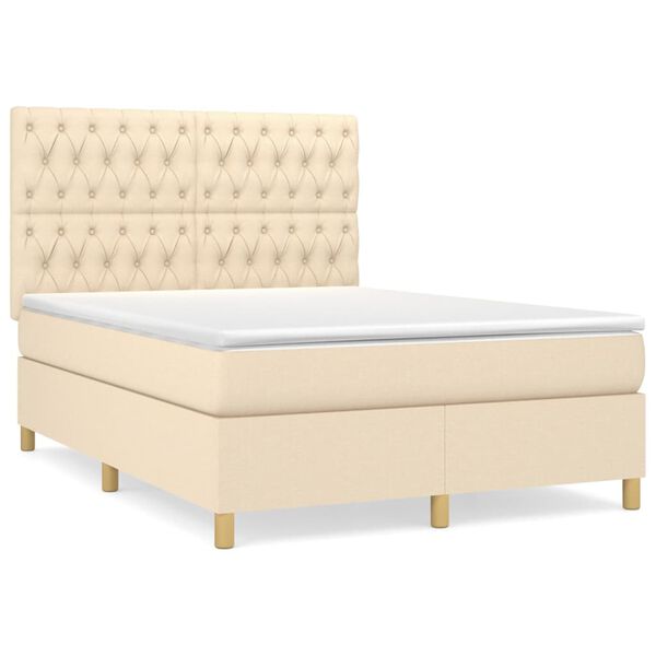 vidaXL Boxspringbett mit Matratze Creme 140x190 cm Stoff