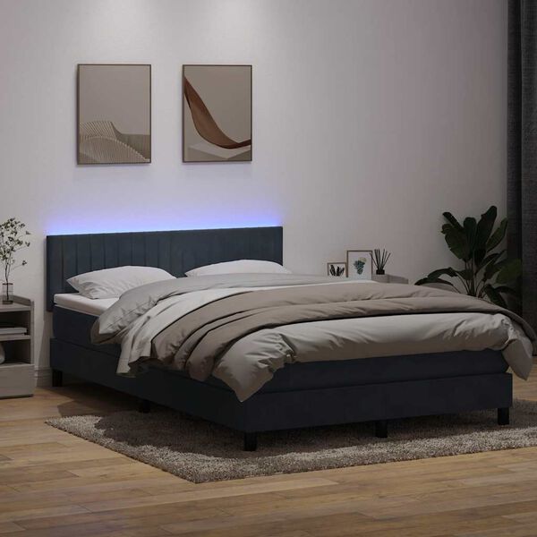 vidaXL Boxspringbett mit Matratze & LED Dunkelgrau 160x210 cm Samt
