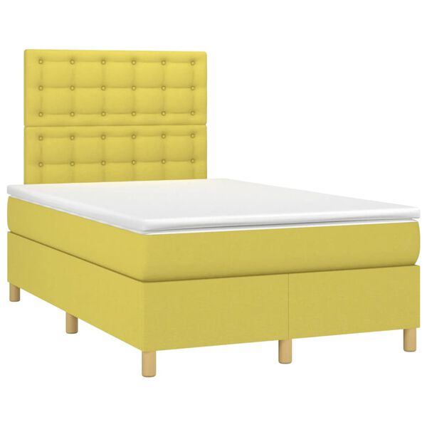 vidaXL Boxspringbett mit Matratze & LED Gr&uuml;n 120x200 cm Stoff