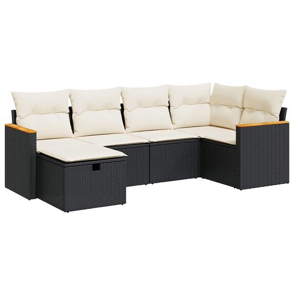 vidaXL 6-tlg. Garten-Sofagarnitur mit Kissen Schwarz Poly Rattan