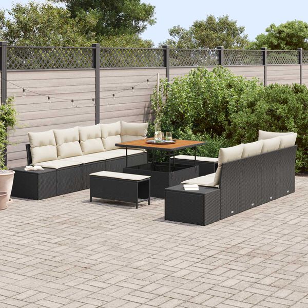 vidaXL Gartensofa-set mit Kissen 11 pcs Schwarz Poly-Rattan