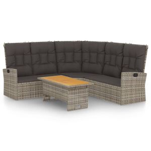 vidaXL 2-tlg. Garten-Lounge-Set mit Kissen Grau Poly Rattan