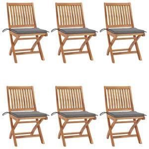 vidaXL Klappst&uuml;hle mit Kissen, 6-teilig, Massivholz Teakholz