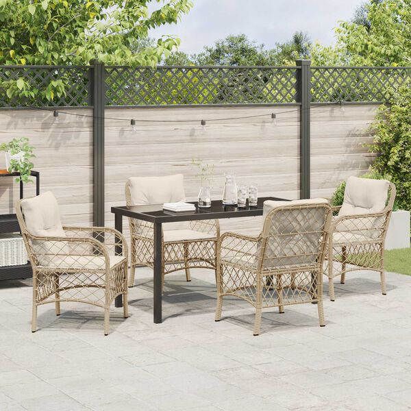 vidaXL Garten Essgruppe mit Kissen 5 pcs Beige Poly-Rattan