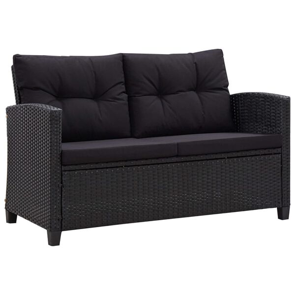 vidaXL 3-tlg. Garten-Lounge-Set mit Kissen Poly Rattan Schwarz