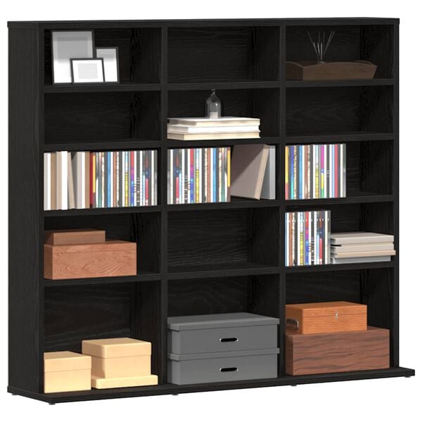 vidaXL CD-Schrank Schwarz Eichen-Optik 100x23x89,5 cm Holzwerkstoff