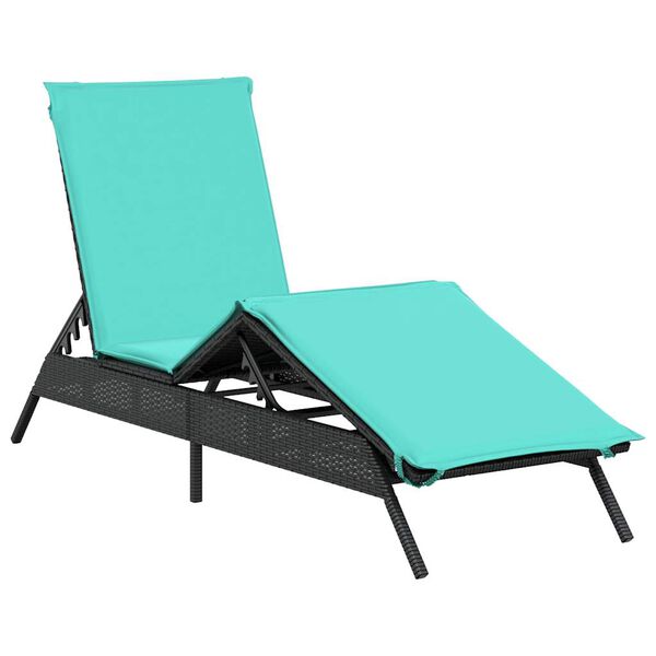 vidaXL Sonnenliege mit Kissen Schwarz Poly Rattan