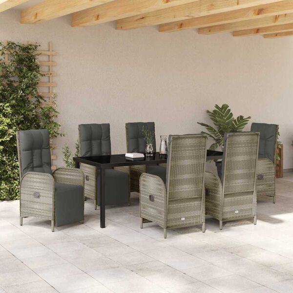 vidaXL Garten Essgruppe mit Kissen 7 pcs Grau Poly-Rattan