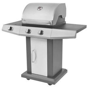 vidaXL Gasgrill mit Brenner Mit Rad Silber Stahl mit Metallschlauch