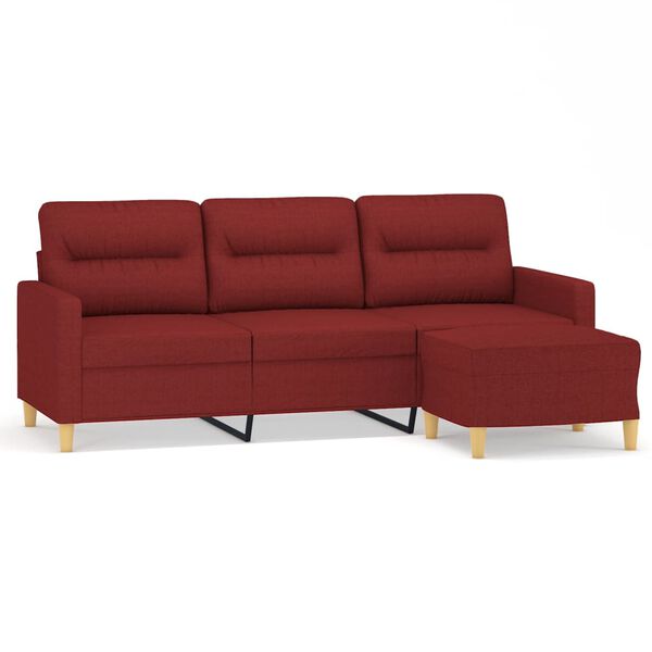 vidaXL 3-Sitzer-Sofa mit Hocker Weinrot 180 cm Stoff