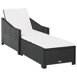 vidaXL Sonnenliege mit Cremewei&szlig;er Auflage Poly Rattan Schwarz