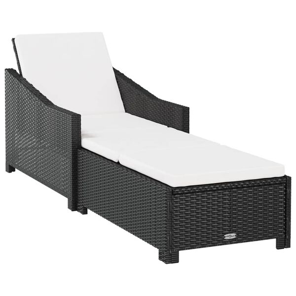 vidaXL Sonnenliege mit Cremewei&szlig;er Auflage Poly Rattan Schwarz