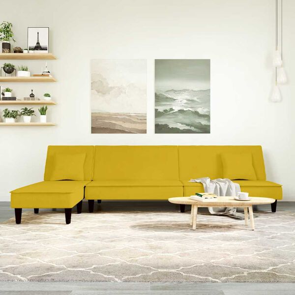 vidaXL Schlafsofa in L-Form Gelb 255x140x70 cm Samt