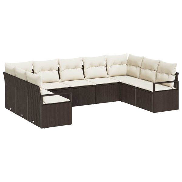 vidaXL Sofa Set mit Kissen 9 pcs Braun Poly-Rattan