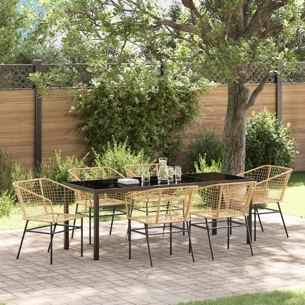 vidaXL Garten Essgruppe 7 pcs Braun Poly-Rattan