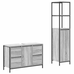 vidaXL Badezimmerm&ouml;bel Set mit Regal 2 pcs Grau Sonoma und Schwarz