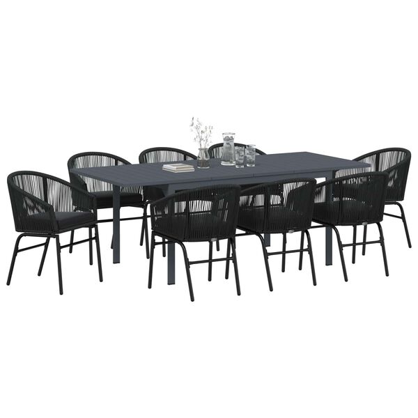 vidaXL Garten Essgruppe 9 pcs Schwarz Poly-Rattan