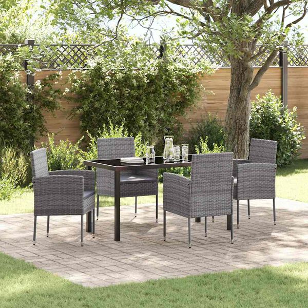 vidaXL Garten Essgruppe mit Kissen 5 pcs Grau Poly-Rattan