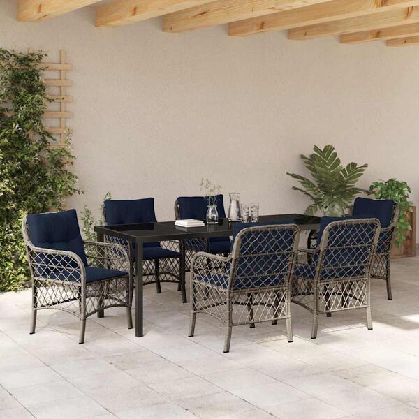 vidaXL Garten Essgruppe mit Kissen 7 pcs Grau und Schwarz Rattan