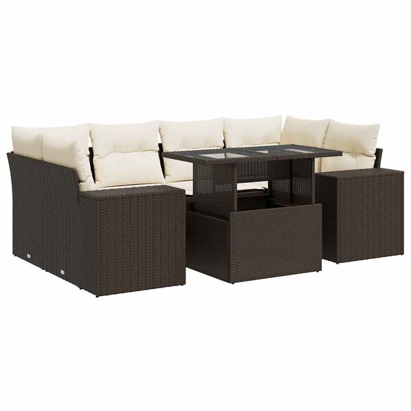 vidaXL 7-tlg. Garten-Sofagarnitur mit Kissen Braun Poly Rattan