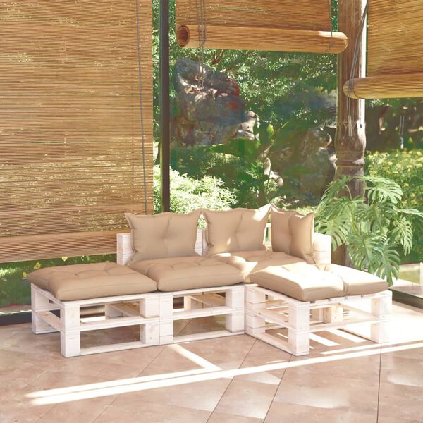 vidaXL 4-tlg. Garten-Lounge-Set aus Paletten mit Kissen Kiefernholz