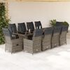 vidaXL 11-tlg. Garten-Bistro-Set mit Kissen Grau Poly Rattan