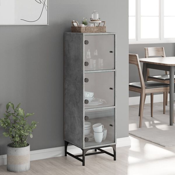 vidaXL Highboard mit Glast&uuml;ren Betongrau 35x37x120 cm