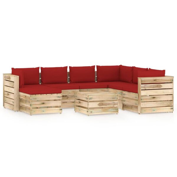 vidaXL 8-tlg. Garten-Lounge-Set mit Kissen Gr&uuml;n Impr&auml;gniertes Holz