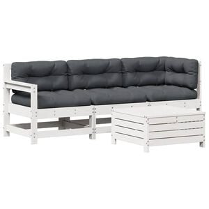 vidaXL 4-tlg. Garten-Lounge-Set mit Kissen Wei&szlig; Massivholz Kiefer