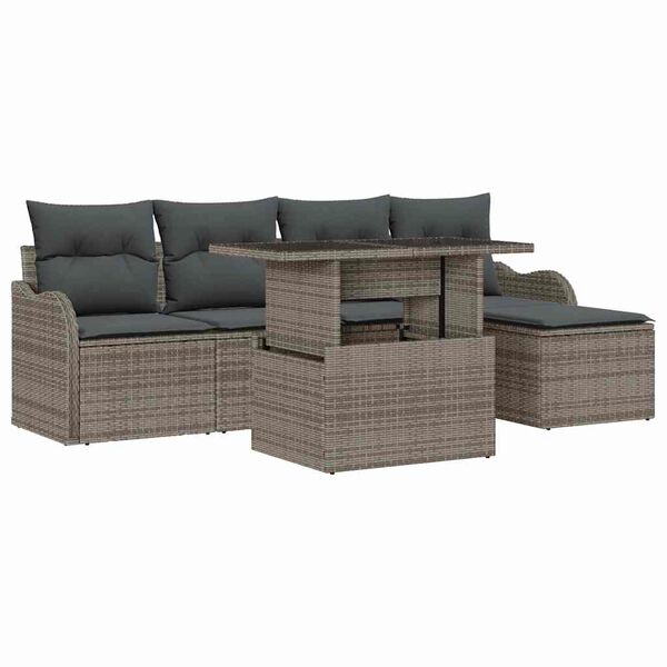 vidaXL Gartensofa-set mit Kissen 6 pcs Grau Polyrattan
