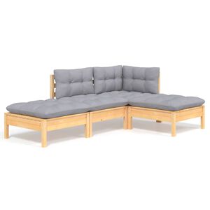 vidaXL 4-tlg. Garten-Lounge-Set mit Grauen Kissen Kiefer Massivholz