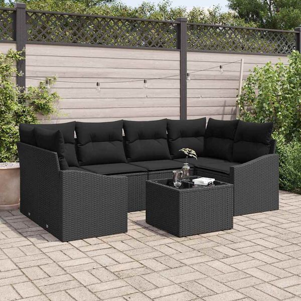 vidaXL Sofa Set mit Kissen mit Kissen 7 pcs Schwarz Poly-Rattan