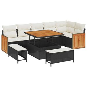 vidaXL Gartensofa-set mit Kissen 11 pcs Schwarz und Creme Poly-Rattan