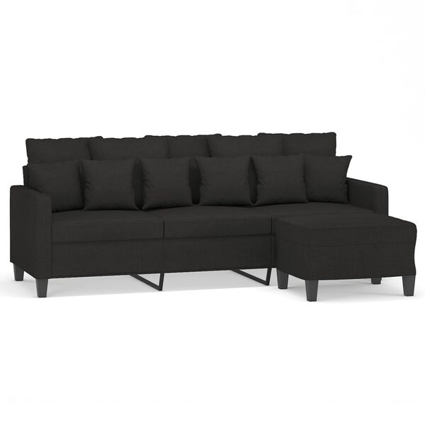 vidaXL 3-Sitzer-Sofa mit Hocker Schwarz 180 cm Stoff