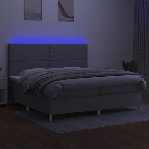 vidaXL Boxspringbett mit Matratze & LED Hellgrau 200x200 cm Stoff