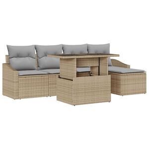 vidaXL Garten-Sofa-Set mit Kissen 6 pcs Beige und Hellgrau Poly-Rattan