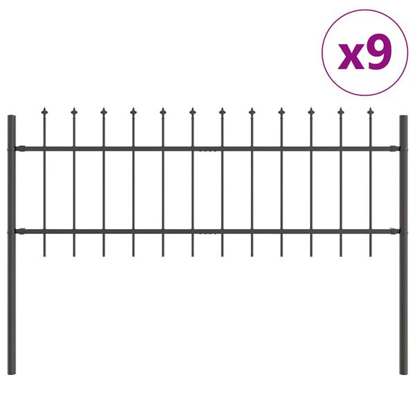 vidaXL Gartenzaun 9 pcs Grau 15,3 x 0,6 m Pulverbeschichteter Stahl