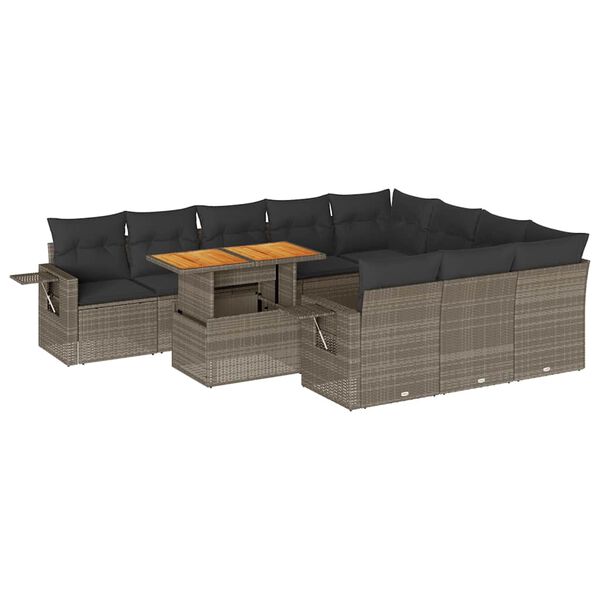 vidaXL 11-tlg. Garten-Sofagarnitur mit Kissen Grau Poly Rattan