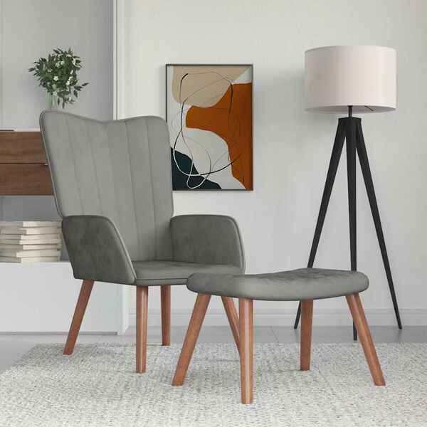 vidaXL Relaxsessel mit Hocker Hellgrau Samt