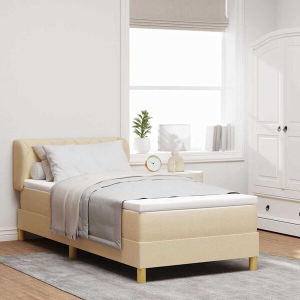 vidaXL Boxspringbett mit Matratze Creme 100 x 200 cm Stoff