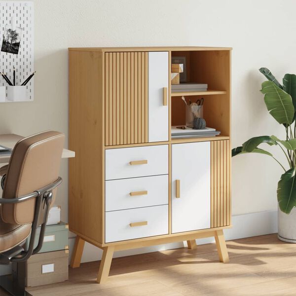 vidaXL Highboard OLDEN Wei&szlig; und Braun 85x43x125 cm Massivholz Kiefer