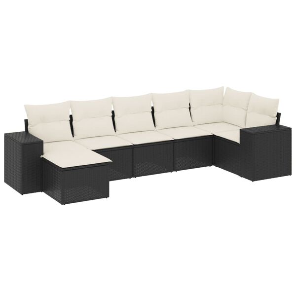 vidaXL 7-tlg. Garten-Sofagarnitur mit Kissen Schwarz Poly Rattan