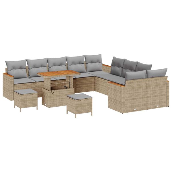 vidaXL Gartensofa-set mit Kissen 13 pcs Beige Poly Rattan