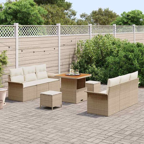 vidaXL Gartensofa-set mit Kissen 9 pcs Beige Poly-Rattan