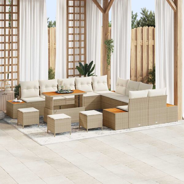 vidaXL Gartensofa-set 14 pcs Beige Poly-Rattan