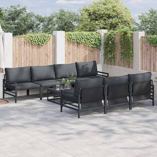 vidaXL Gartensofa-set mit Kissen 8 pcs Schwarz Stahl