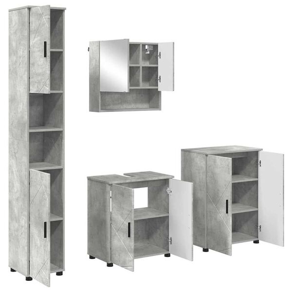 vidaXL Badezimmerm&ouml;bel-Set 4 pcs Beton Grau Holzwerkstoff & Metall