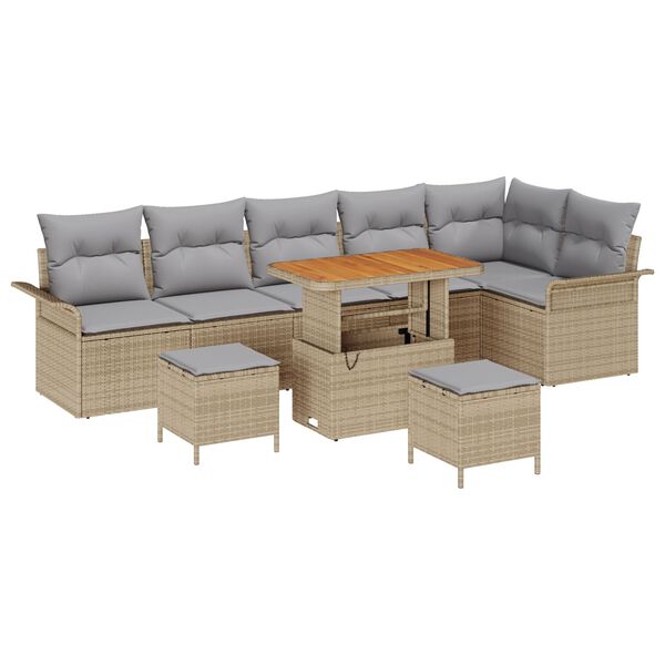 vidaXL Garten-Sofa-Set mit Kissen mit Kissen 9 pcs Beige und Hellgrau